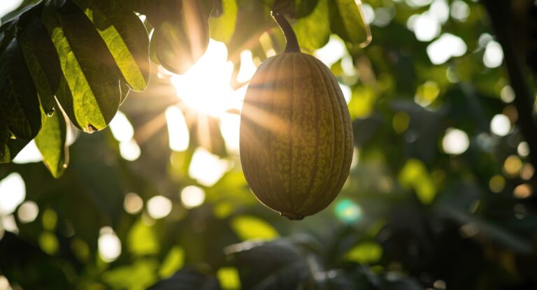 sunlit exotic amazonian fruit with fresh guarana leaf highlights